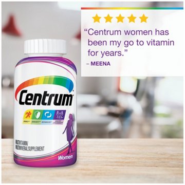 Centrum Multivitamin for Women, Multivitamin/Multimineral Supplement with Iron, Vitamin D3, B Vitamins and Antioxidant Vitamins C and E, Gluten Free, Non-GMO Ingredients, 120 ct
