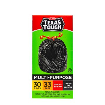 H-E-B Texas Tough Large Multipurpose Flex Trash Bags, 33 Gallon, 30 ct