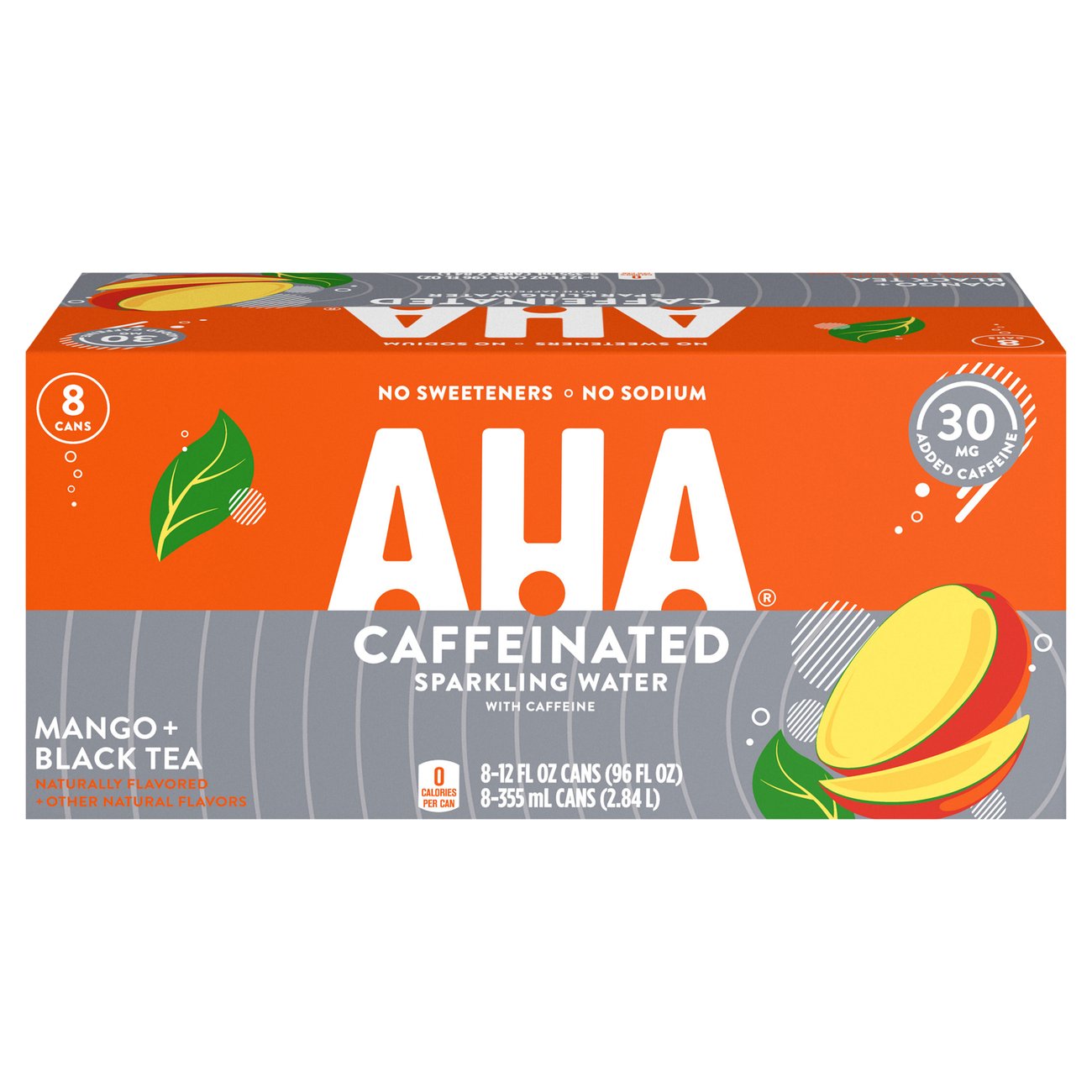 AHA Mango + Black Tea Caffeine Sparkling Water 12 oz Cans Shop Water