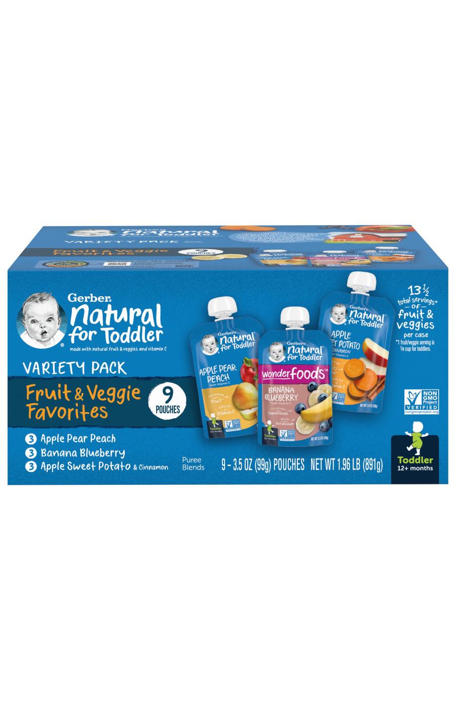 Gerber Natural for Toddler Pouches Variety Pack - Fruit & Veggie Favorites; image 1 of 8