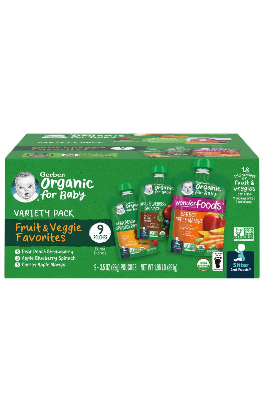Gerber Organic for Baby Pouches Variety Pack - Fruit & Veggie Favorites; image 1 of 8