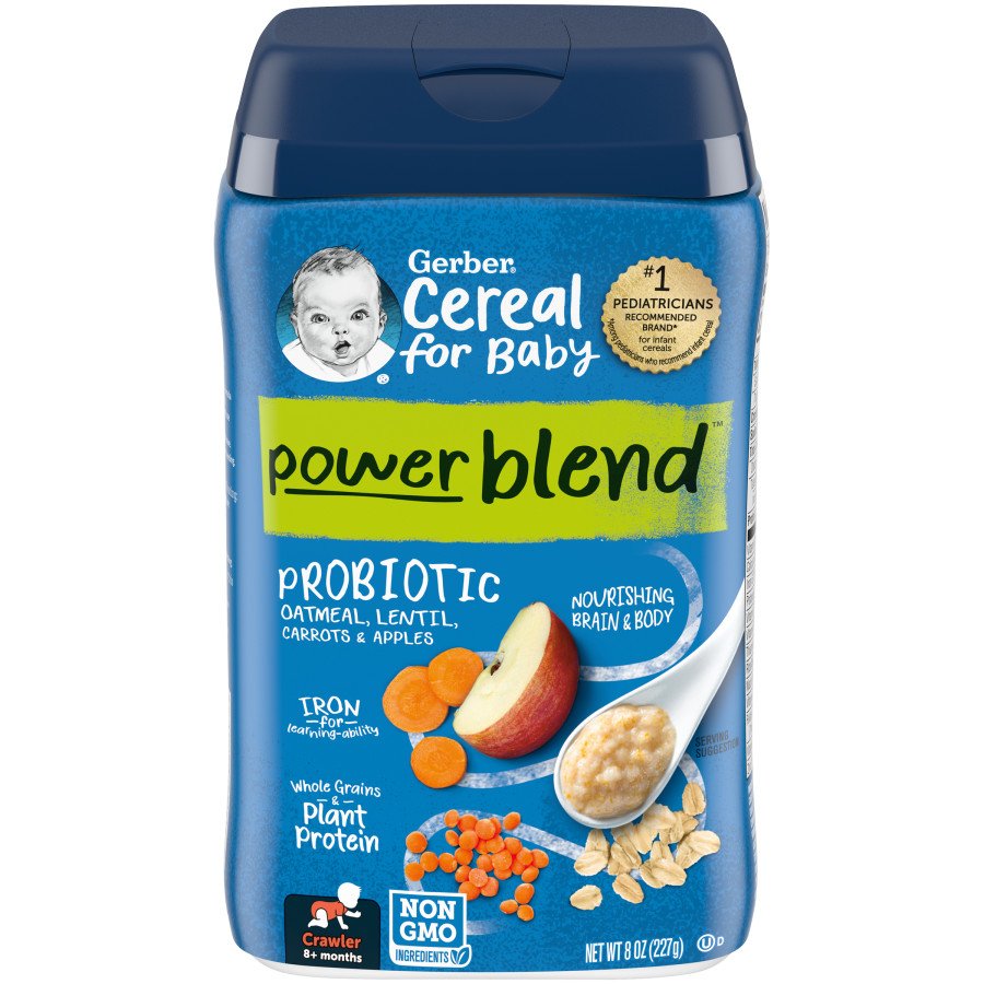 Gerber Cereal For Baby Powerblend Probiotic Oatmeal Lentil Carrots