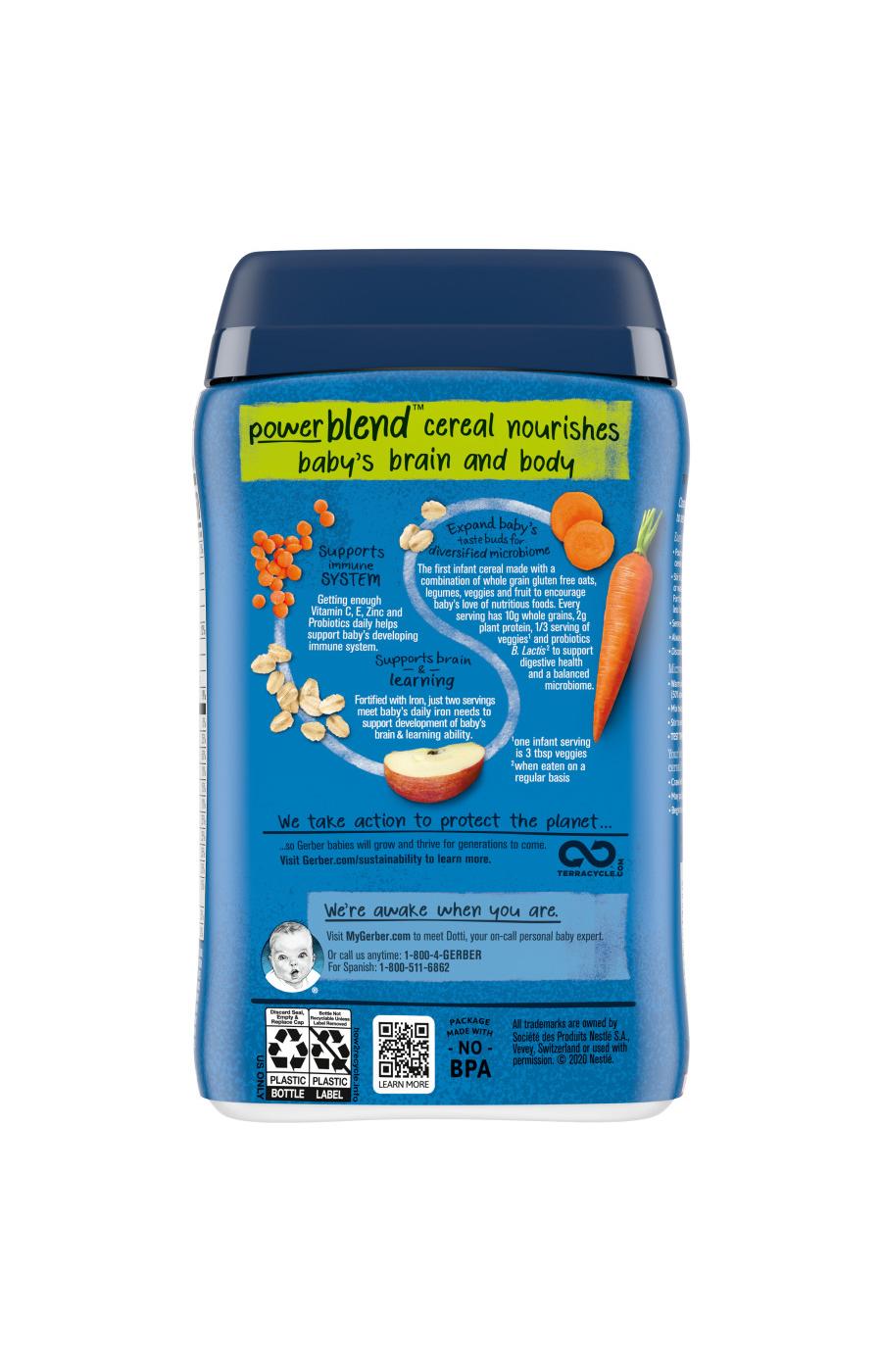 Gerber Cereal for Baby PowerBlend Probiotic - Oatmeal Lentil Carrots & Apples; image 7 of 8