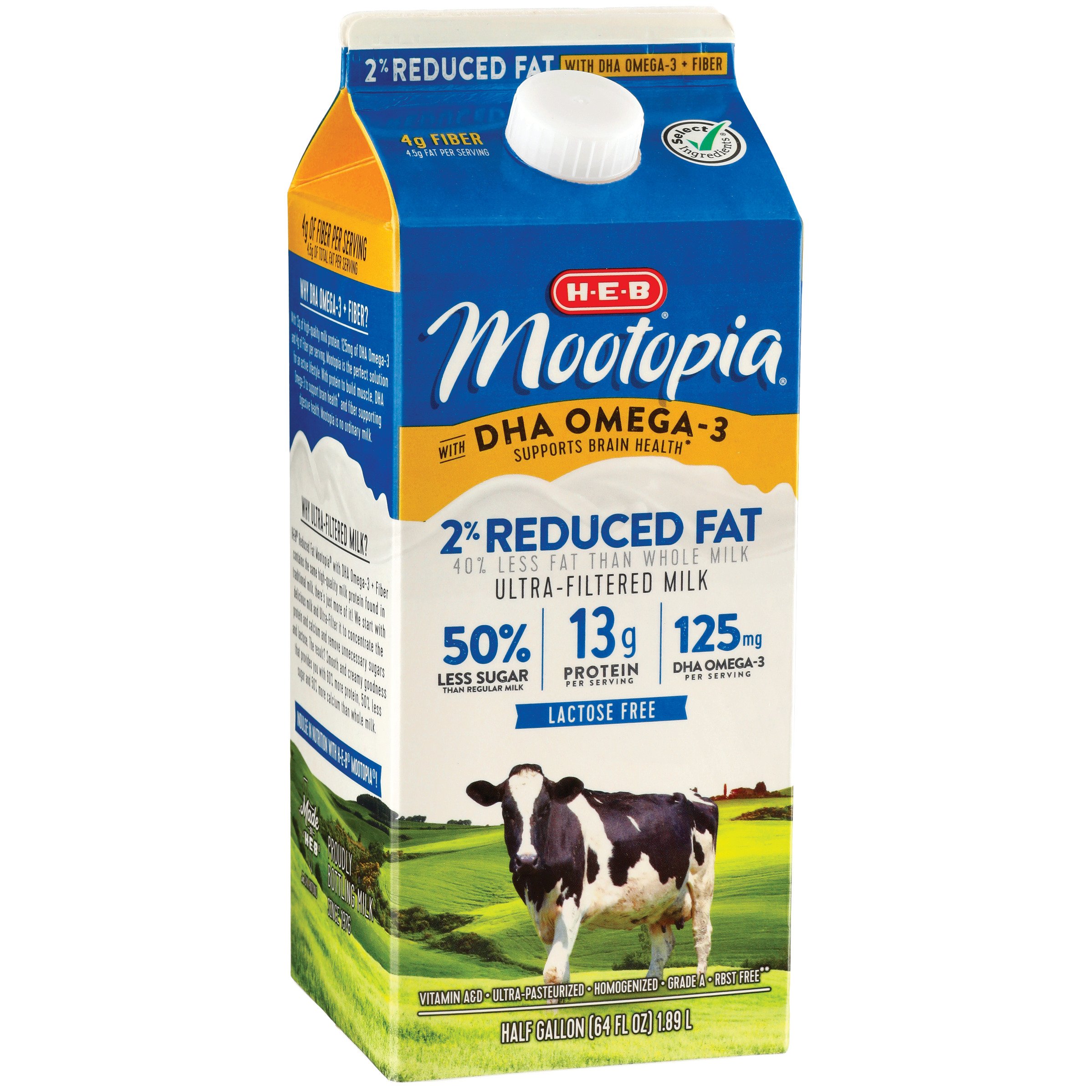 H-E-B Select Ingredients MooTopia Lactose Free DHA 2% Reduced Fat Milk ...