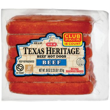 H-E-B Texas Heritage Beef Hot Dogs - Value Pack, 18 ct