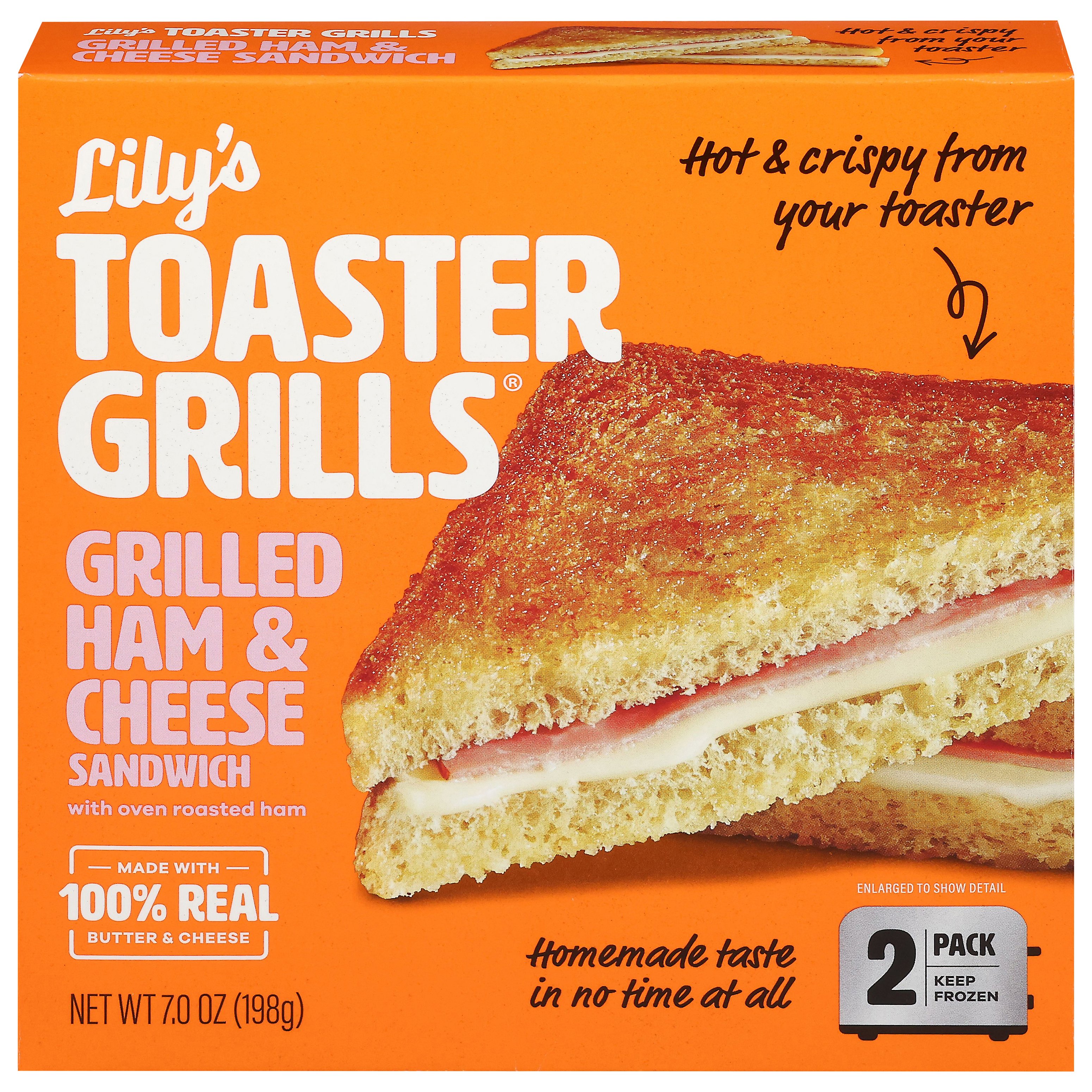 Lily's Toaster Grills Frozen Sandwiches - Grilled Ham & Cheese, 2 ct