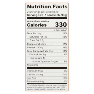 Lily's Toaster Grills Frozen Sandwiches - Grilled Ham & Cheese, 2 ct