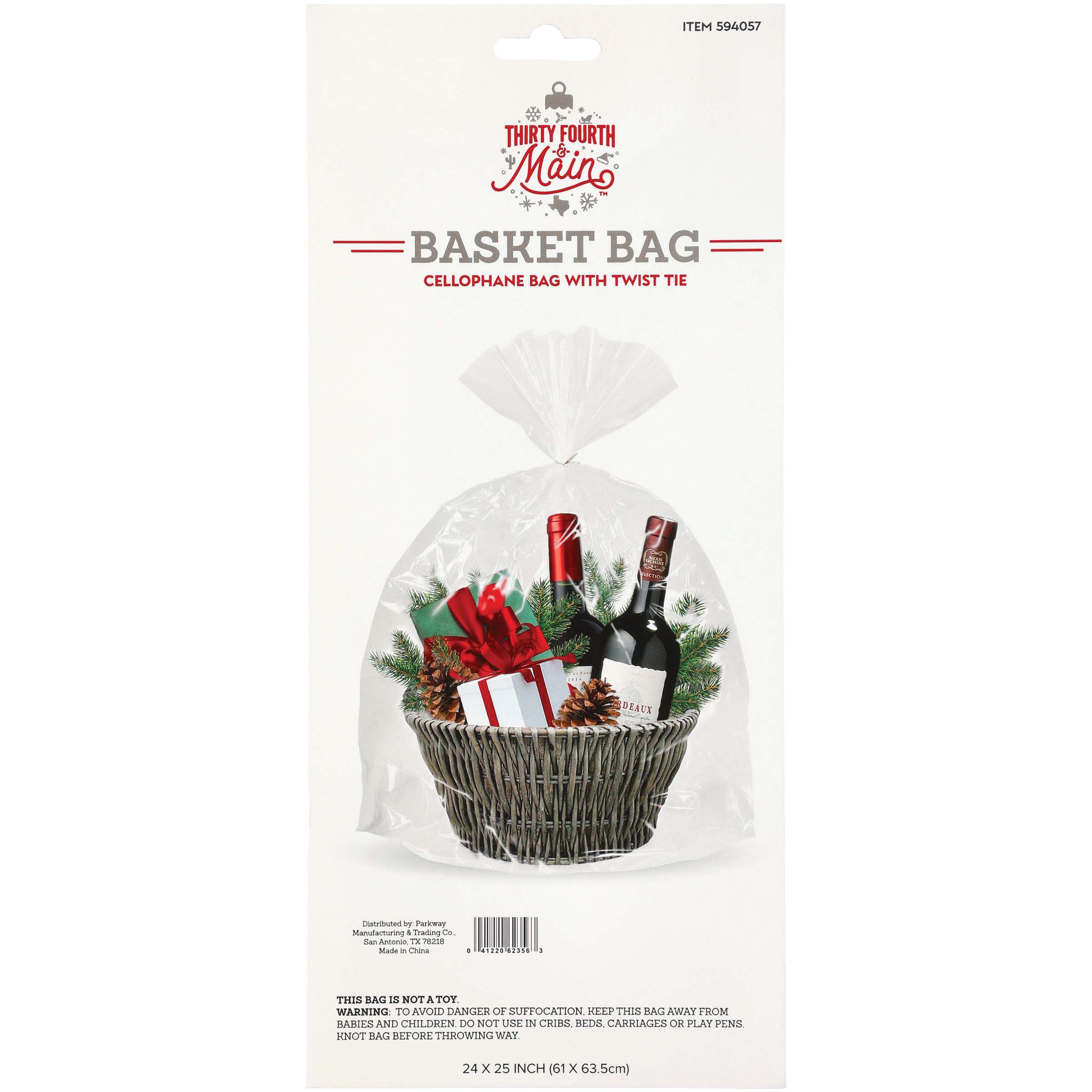 Thirty Fourth & Main Holiday Basket Size Cello Bag with Twist Tie