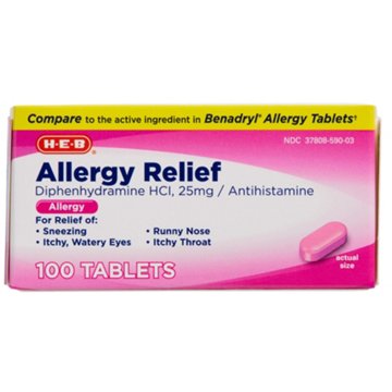 H-E-B Allergy Relief Diphenhydramine Antihistamine Tablets – 25 mg, 100 ct