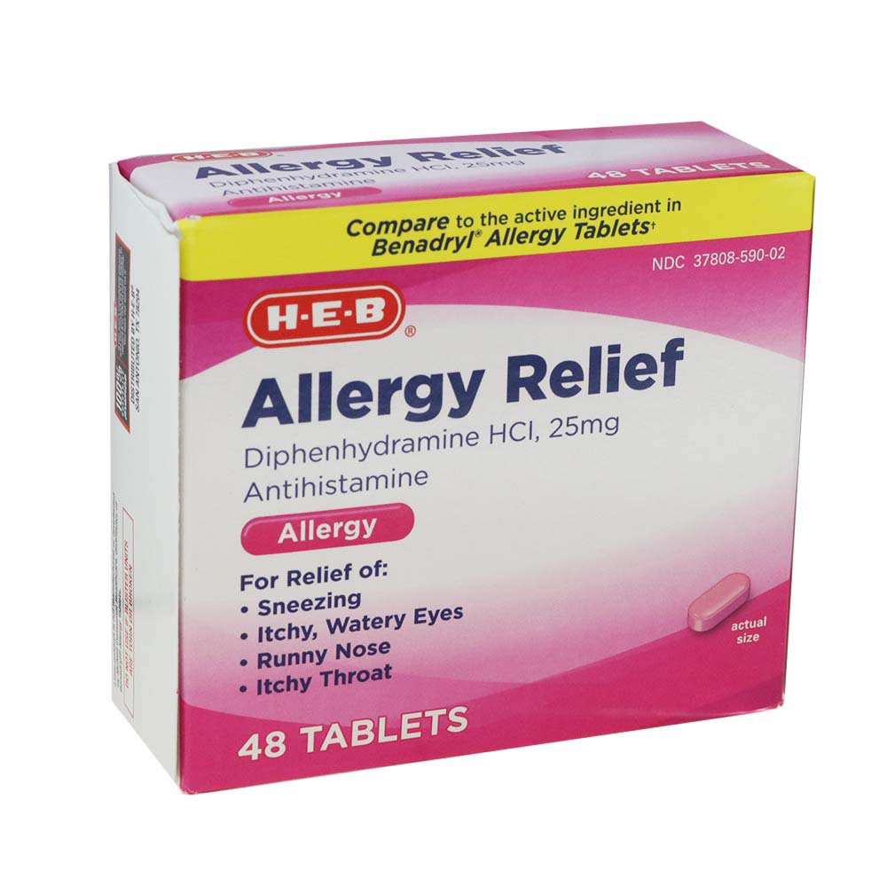 H-E-B Allergy Relief Diphenhydramine 25 Mg Antihistamine Tablets - Shop ...