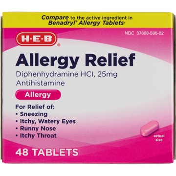 H-E-B Allergy Relief Antihistamine 25 mg Tablets, 48 ct