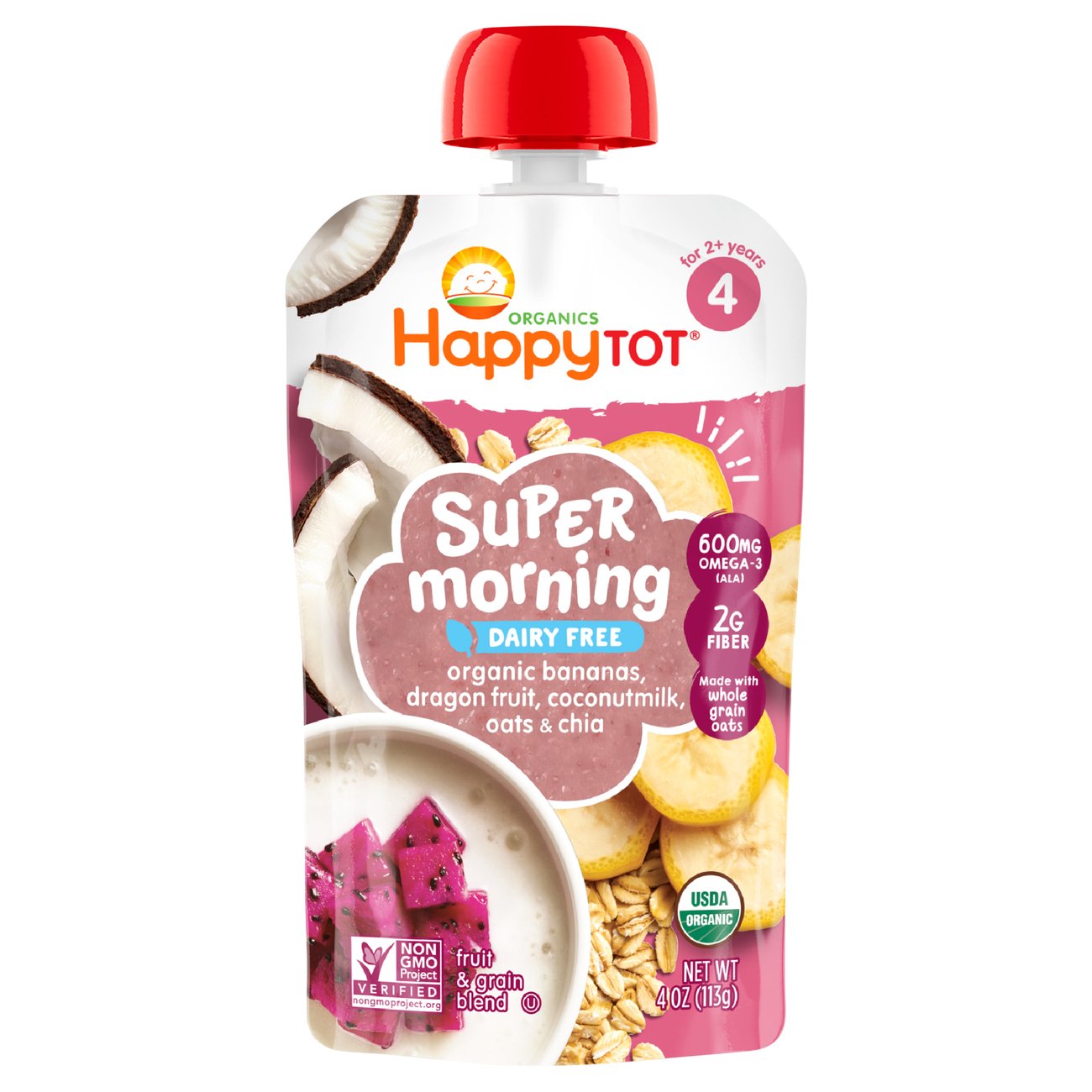 Happy Tot Organics Super Morning Pouch Bananas Dragon Fruit Coconut
