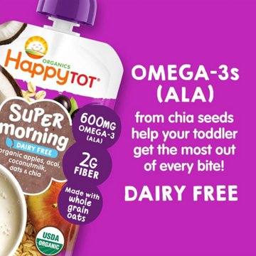 Happy Tot Organics Super Morning Stage 4 Apple Acai Coconutmilk Oat  Baby Food Pouch