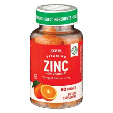 H-E-B Vitamins 10 mg Zinc with C Gummies - Orange, 60 ct