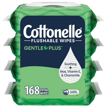 Cottonelle GentlePlus Flushable Wet Wipes with Aloe & Vitamin E, 4 ct