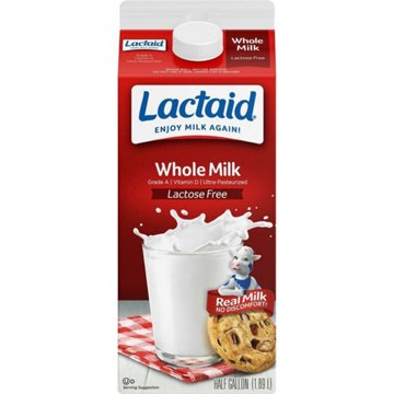 Lactaid 100% Lactose Free Whole Milk, 1/2 gal
