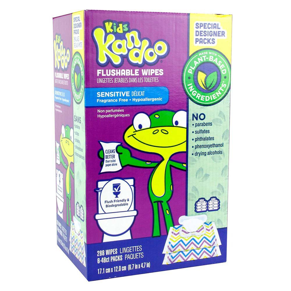 Kandoo Kids Sensitive Flushable Wipes, 2 pack, 100 count