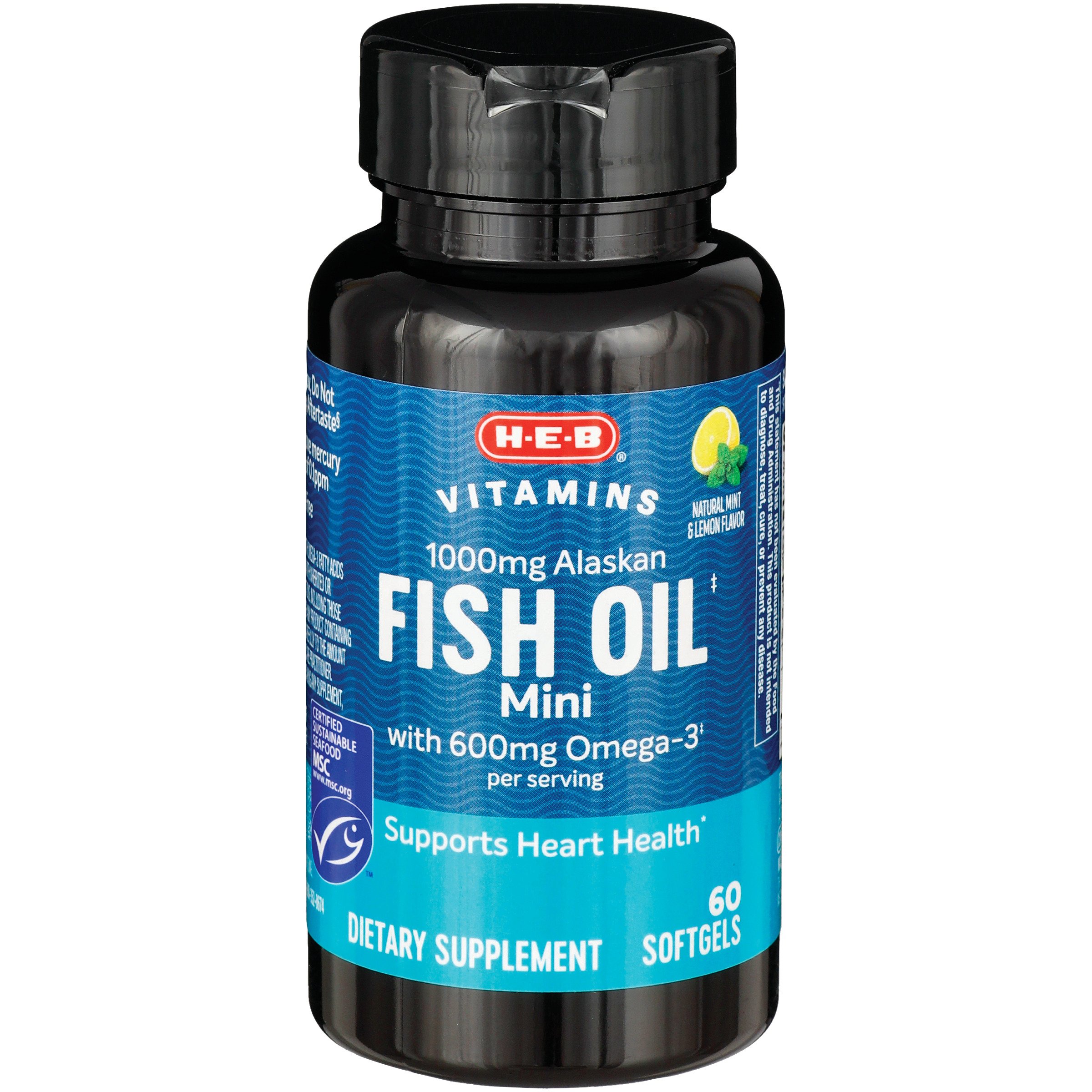 HEB Vitamins Fish Oil Mini with Omega 3 Mint & Lemon Flavor Softgels Shop Diet & Fitness at