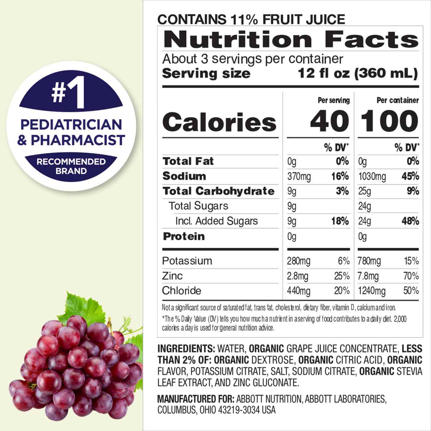 Pedialyte Organic Electrolyte Solution - Grape; image 7 of 9
