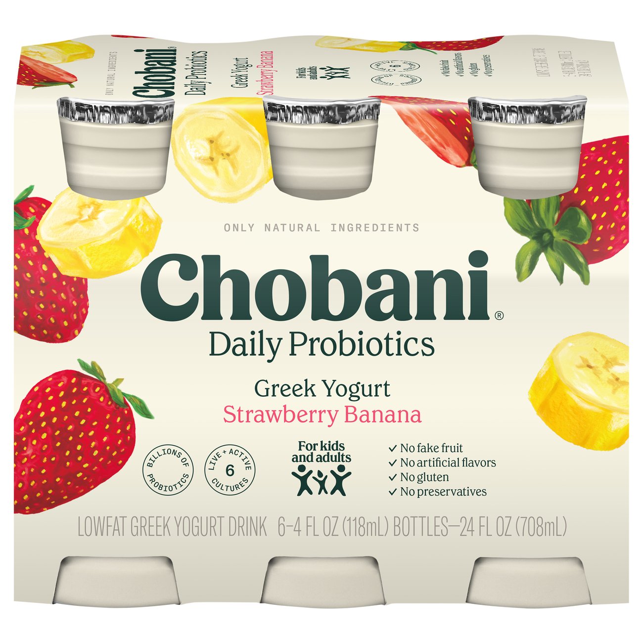 Chobani Probiotic Strawberry Banana Daily Yogurt Drink 4 oz Bottles