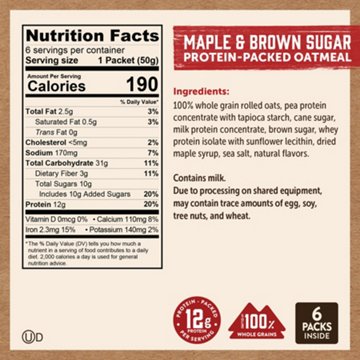 Kodiak 12g Protein Instant Oatmeal - Maple & Brown Sugar, 6 ct