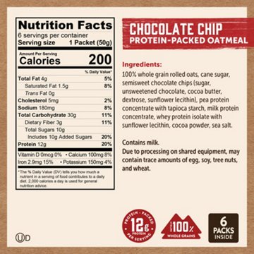 Kodiak 12g Protein Instant Oatmeal - Chocolate Chip, 6 ct