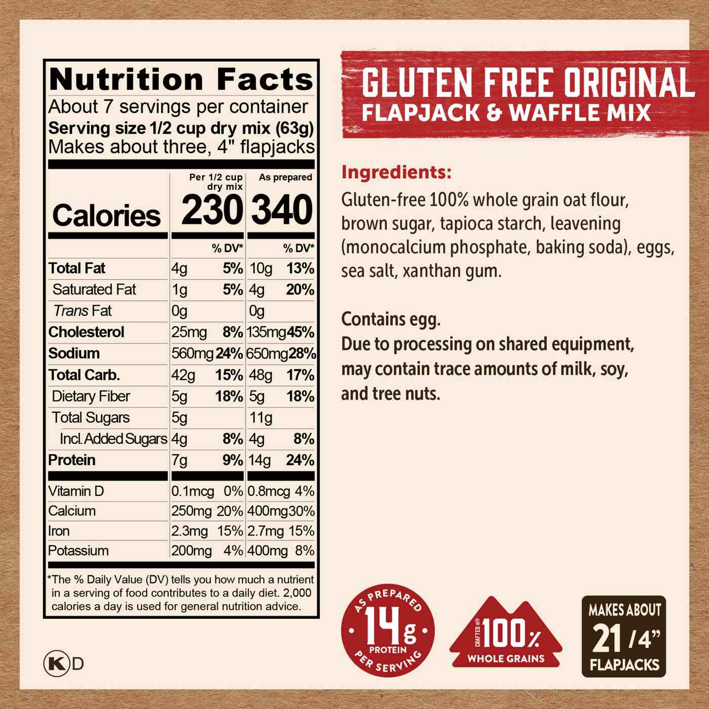 Kodiak 14g Protein Gluten Free Flapjack & Waffle Mix - Frontier Oat; image 2 of 3