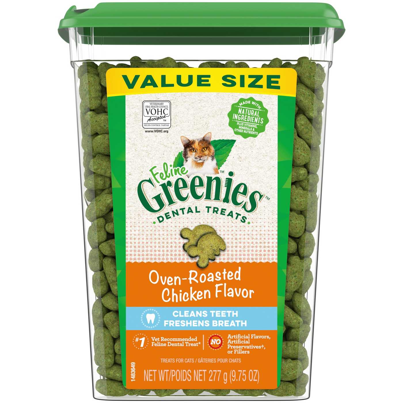 FELINE GREENIES Adult Dental Cat Treats - Oven Roasted Chicken Flavor; image 1 of 5