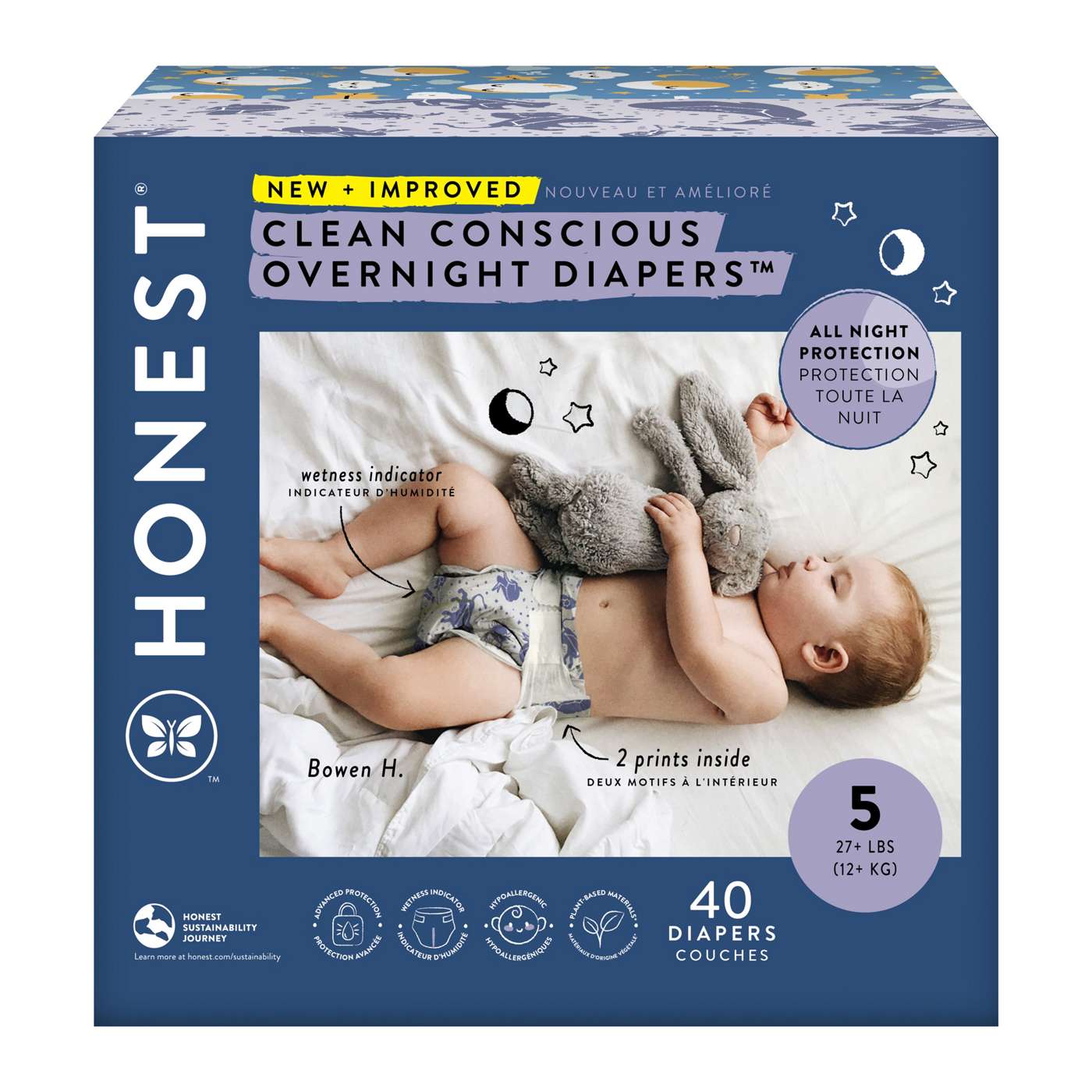 The Honest Company Overnight Sleepy Sheep Diapers - Size 5; image 1 of 2