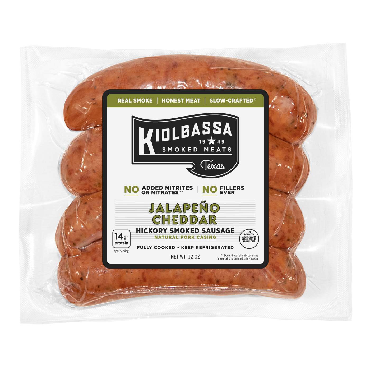 Kiolbassa Fully Cooked Smoked Beef Sausage Links Jalapeño Cheddar