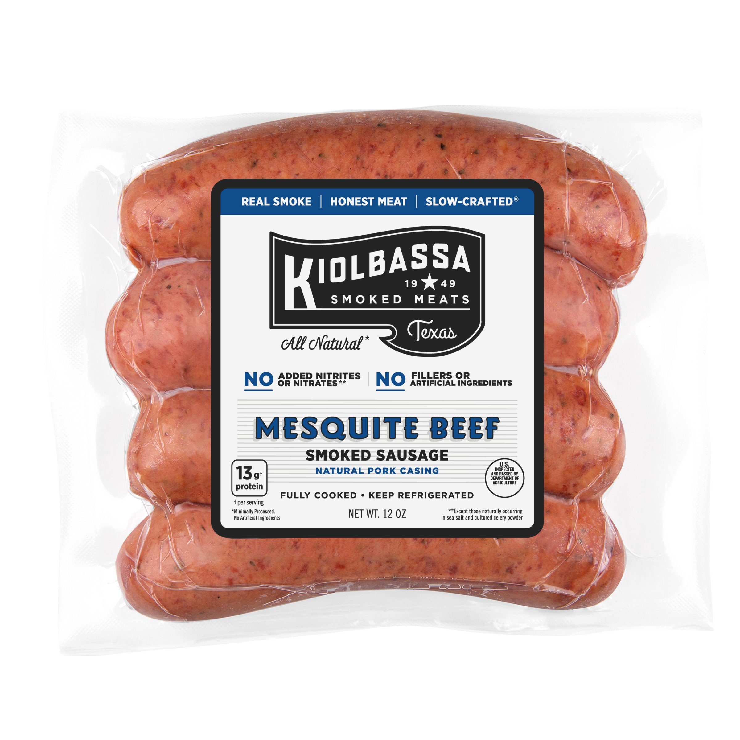 Kiolbassa Mesquite Beef Smoked Sausage, 4 ct, 12 oz