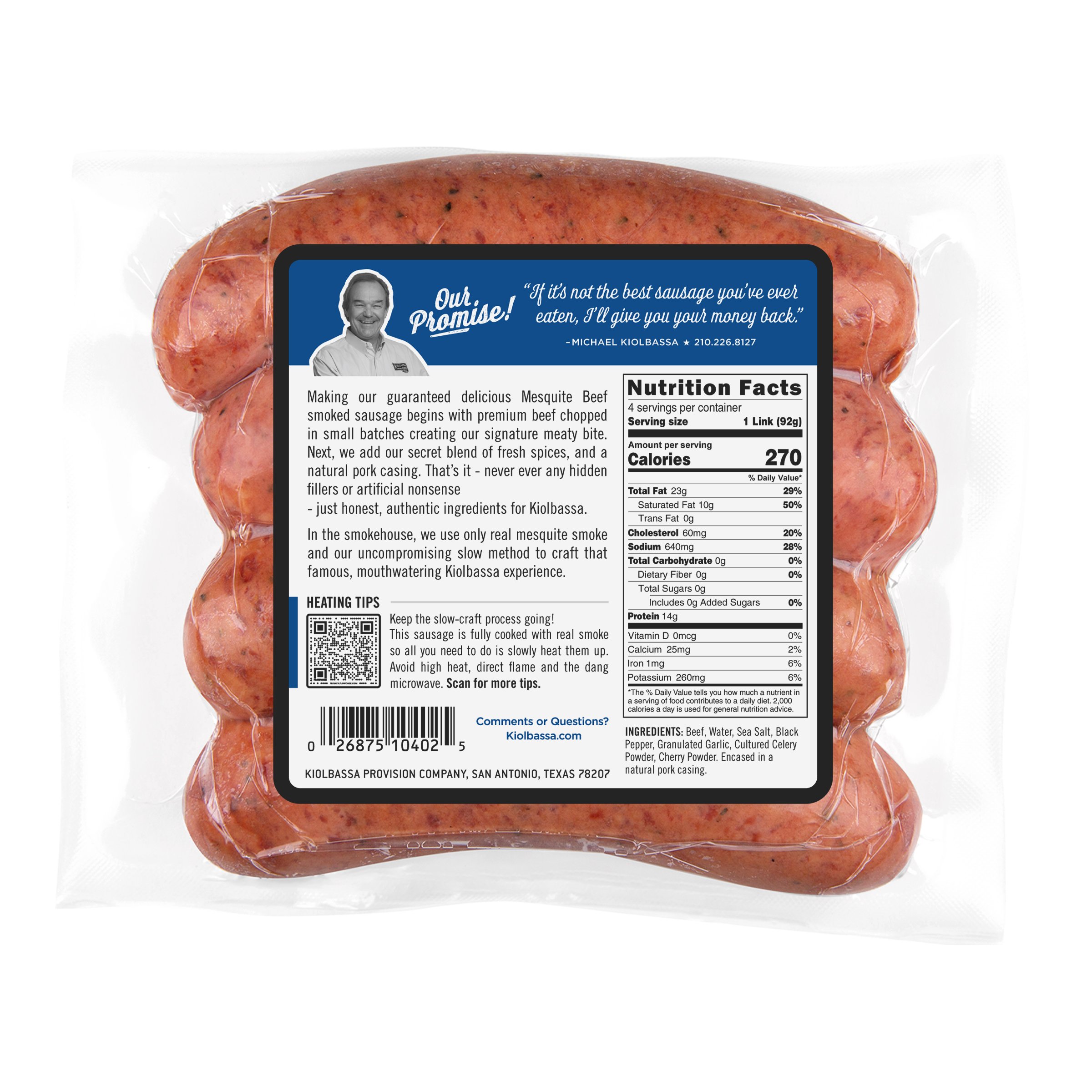 Kiolbassa Mesquite Beef Smoked Sausage - Shop Sausage At H-E-B