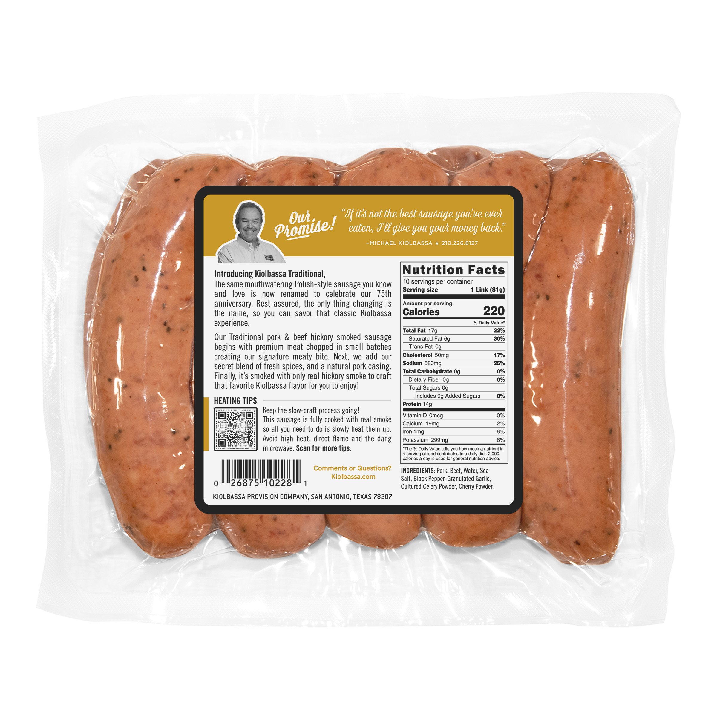 Kiolbassa Traditional Pork & Beef Hickory Smoked Sausage Links - Shop ...