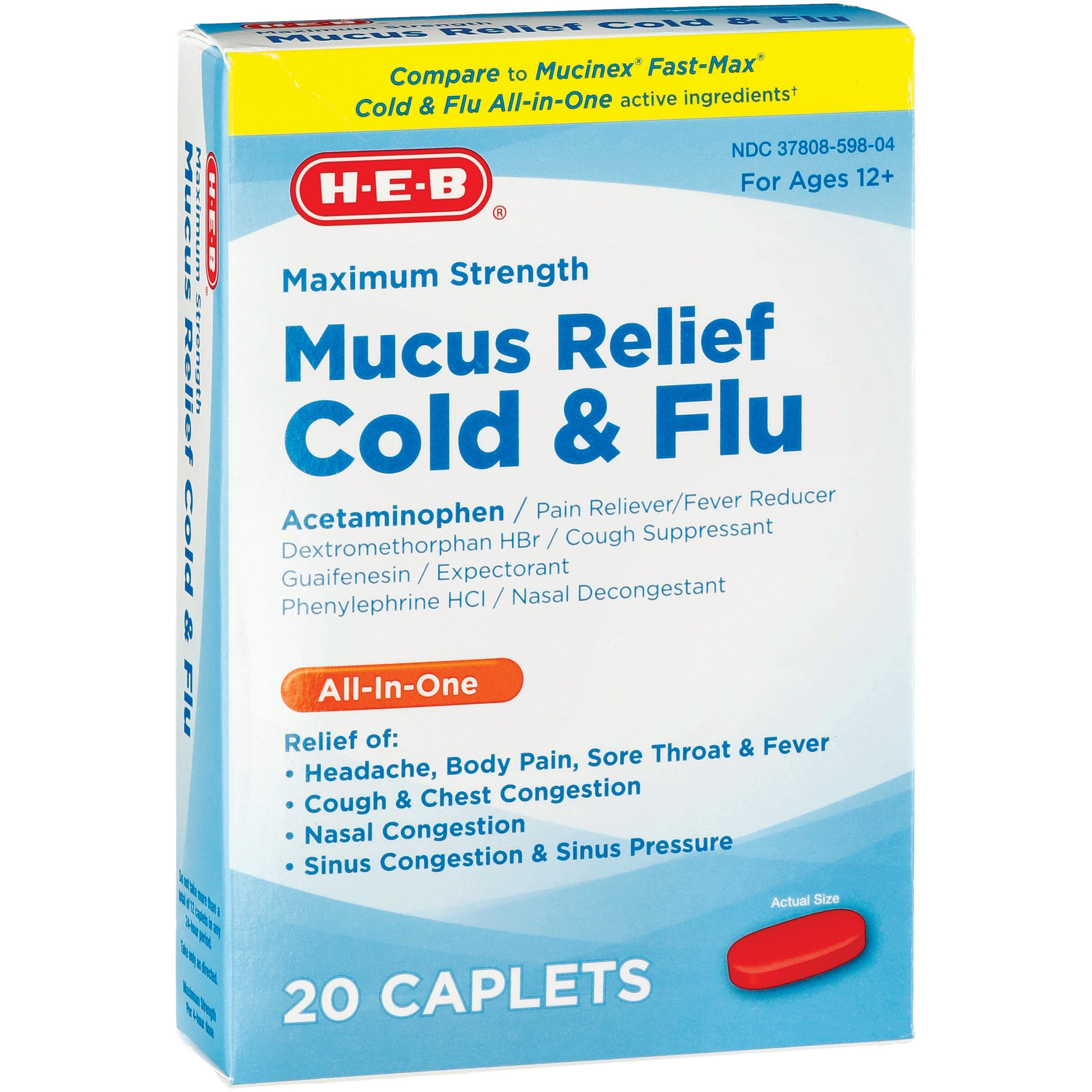 HEB Max Strength Mucus Relief Cold & Flu AllinOne Caplets Shop