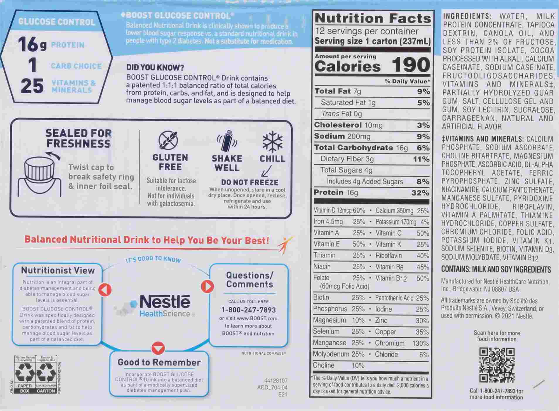 BOOST Glucose Control Nutritional 10g Protein Shake - Rich Chocolate 12 pk; image 2 of 3