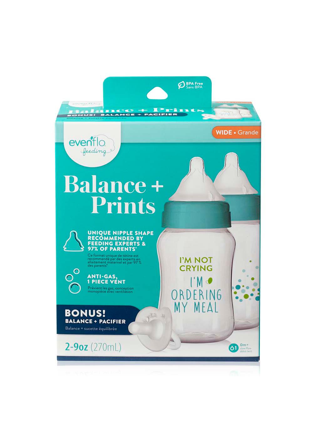 Evenflo Feeding Balance + Prints Wide Neck Bottle and Pacifier