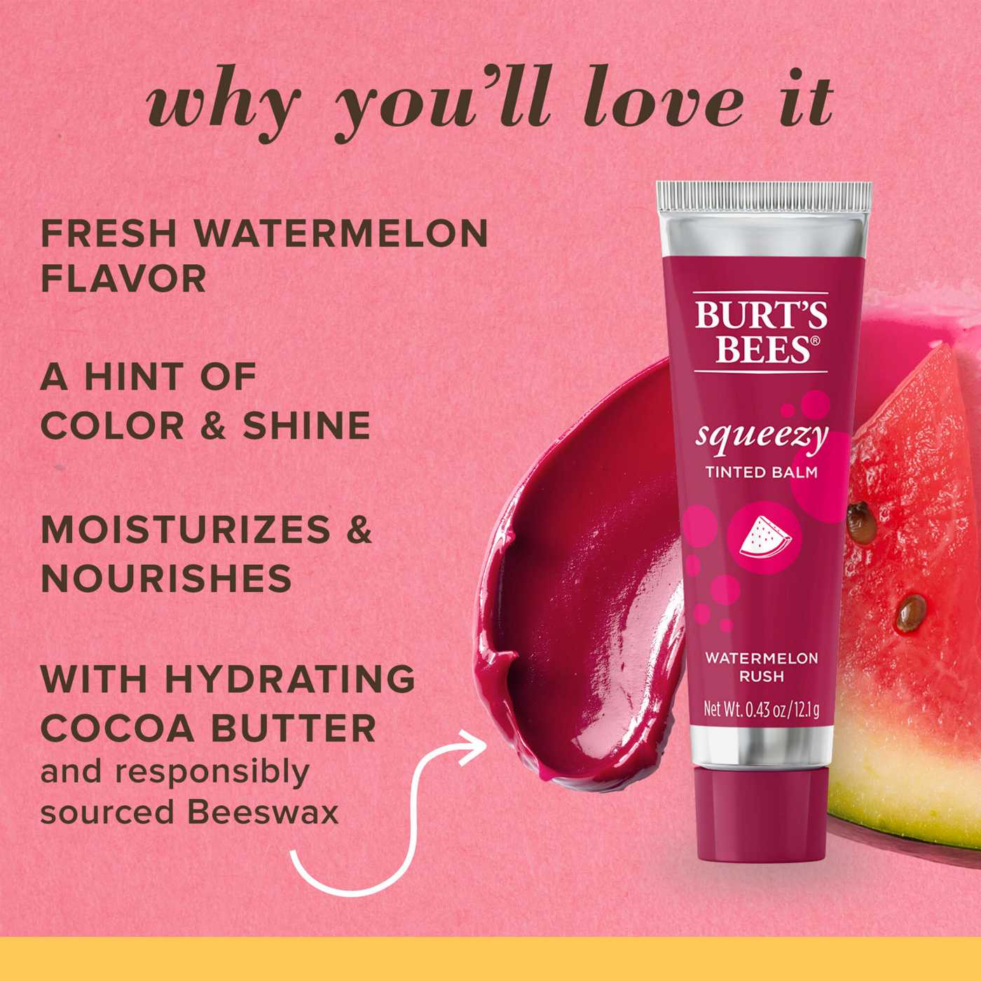 Burt's Bees Squeezy Tinted Lip Balm - Watermelon Rush; image 3 of 10