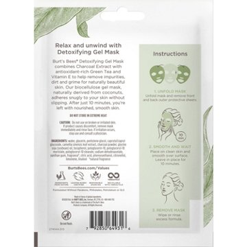 Burt's Bees Detoxifying Biocellulose Gel Mask - Charcoal & Green Tea, 1 ct