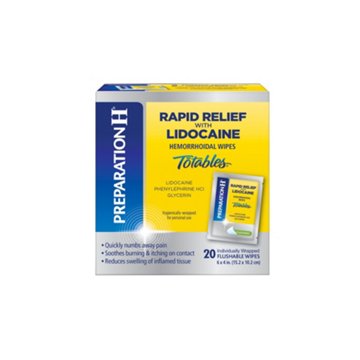 Preparation H Rapid Relief Hemorrhoid Wipes with Lidocaine, Numbing Relief for Swelling, Pain, Burning and Itching, 20 ct