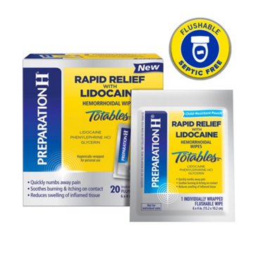 Preparation H Rapid Relief Hemorrhoid Wipes with Lidocaine, Numbing Relief for Swelling, Pain, Burning and Itching, 20 ct