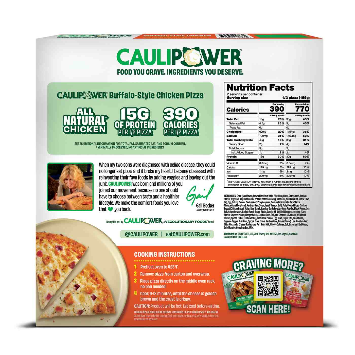 Caulipower Buffalo-Style Chicken Cauliflower Crust Gluten Free Frozen Pizza; image 2 of 3