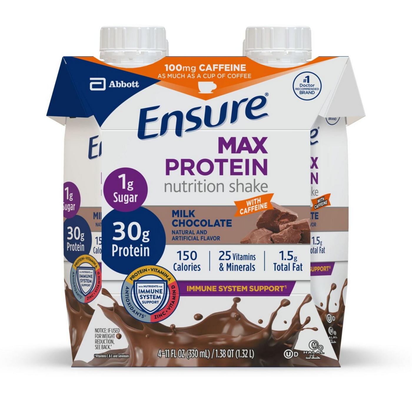 Ensure Max Protein Milk Chocolate with Caffeine Nutrition Shake 4 pk; image 1 of 14