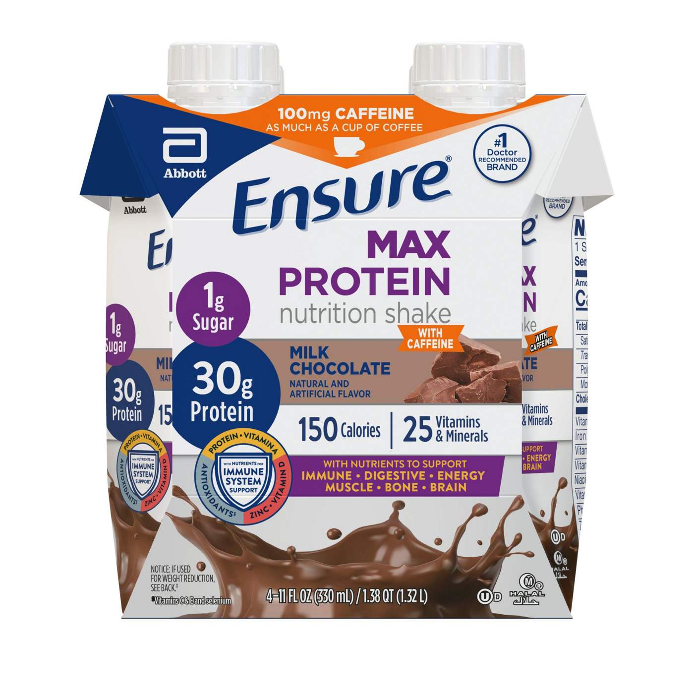 Ensure 30g Protein Caffeinated Nutrition Shakes 4 pk - Milk Chocolate; image 1 of 10