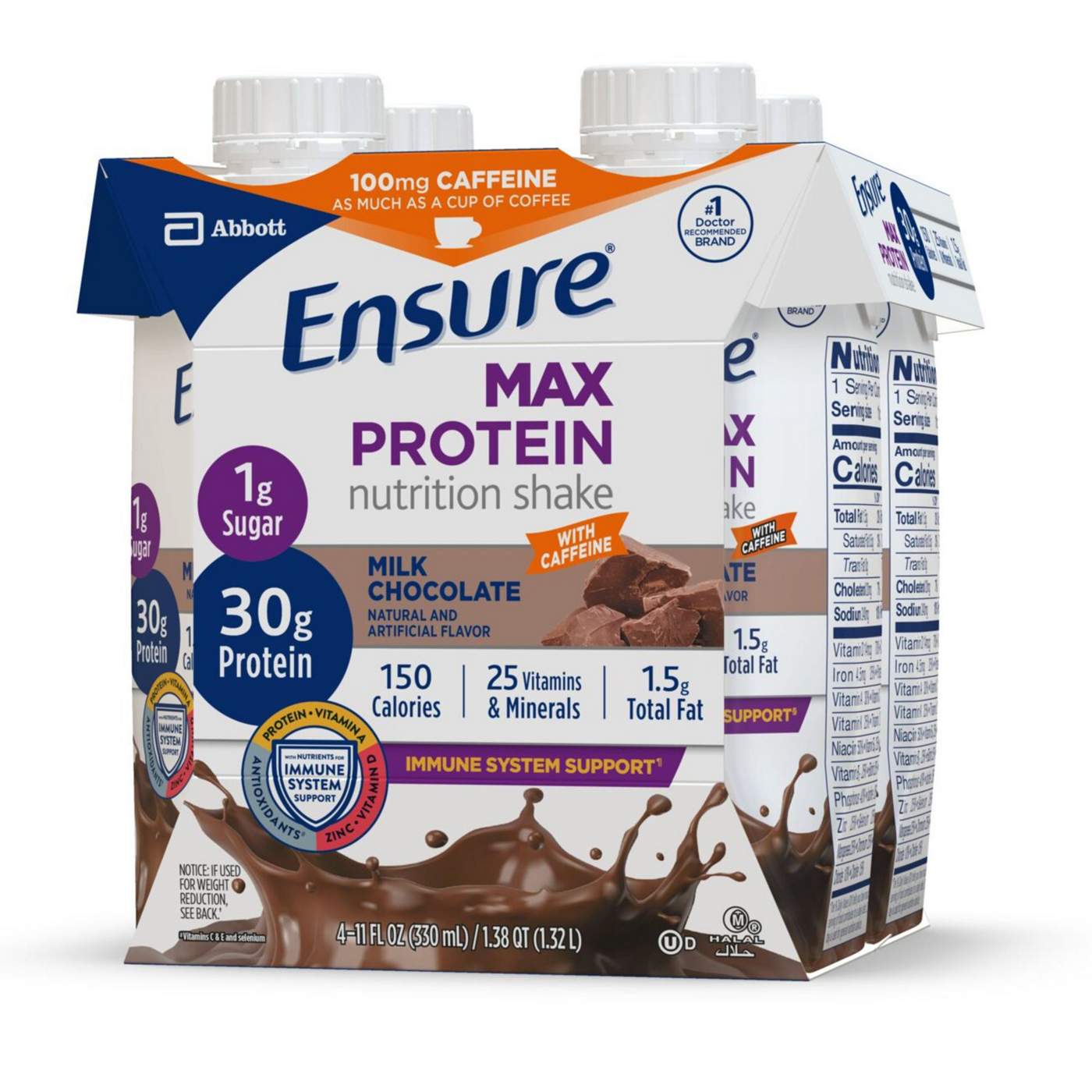 Ensure Max Protein Milk Chocolate with Caffeine Nutrition Shake 4 pk; image 8 of 14