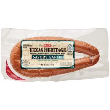 H-E-B Texas Heritage Pork & Beef Smoked Sausage – Savory Garlic, 12 oz