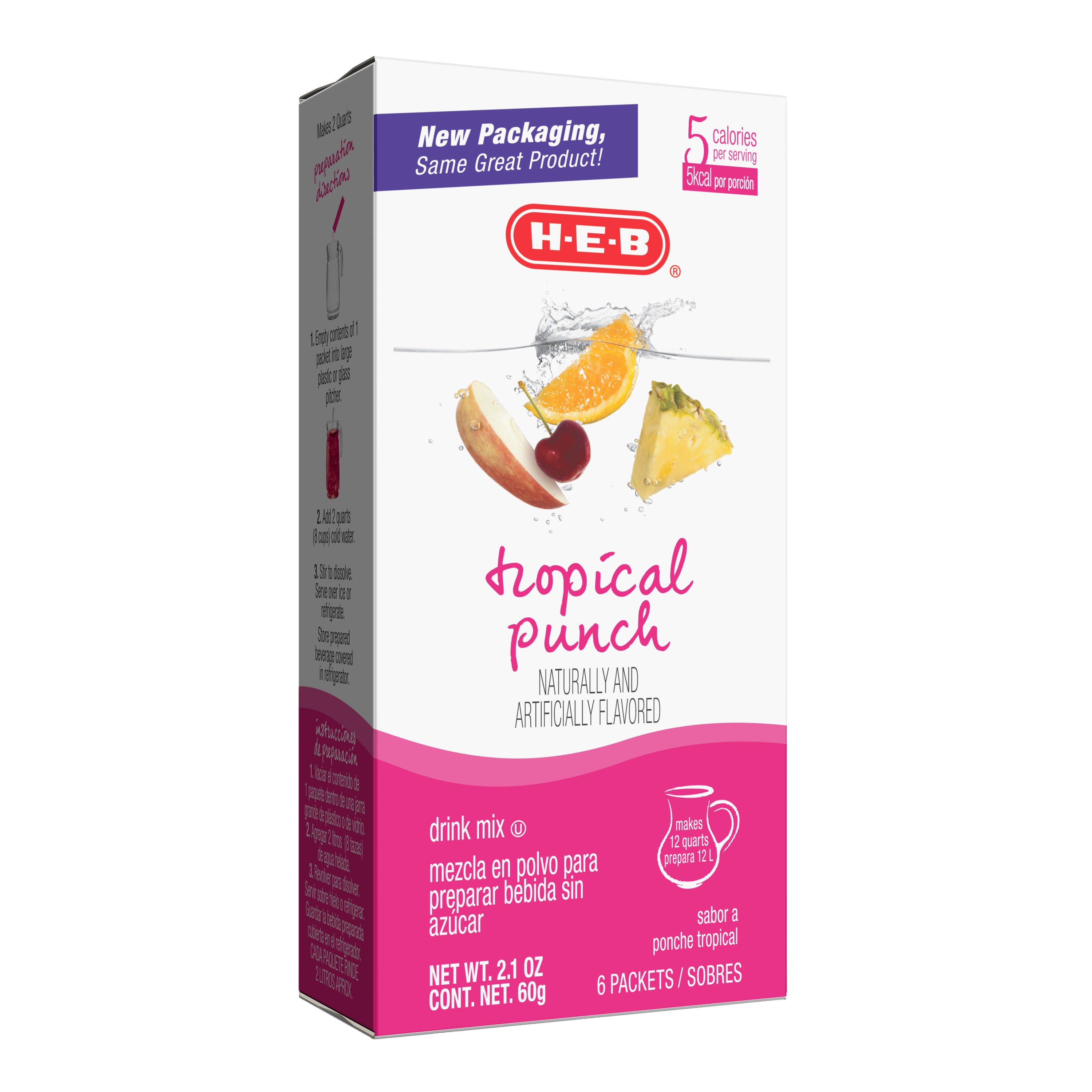 H-E-B Drink Mix Packets - Tropical Punch, 6 ct