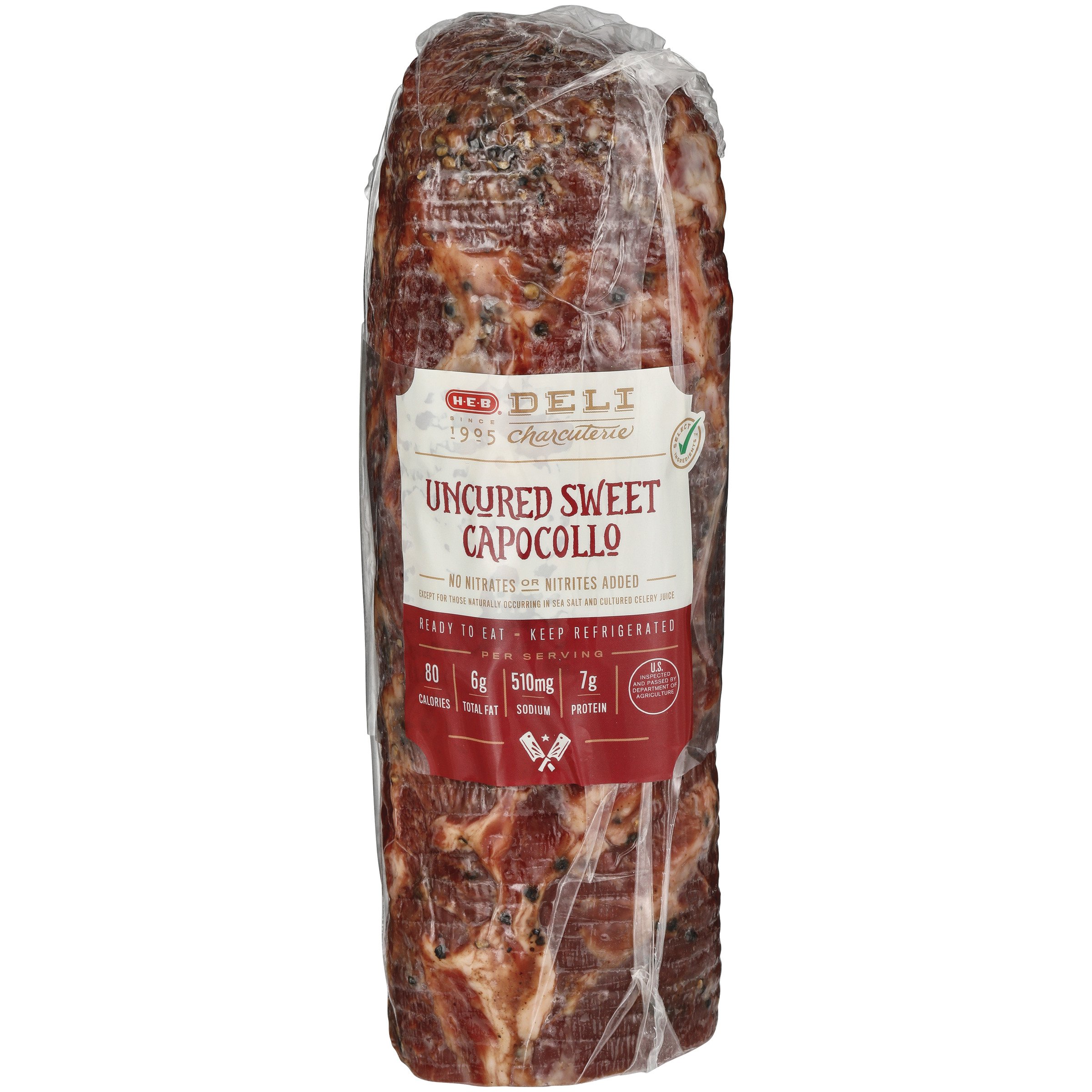 H-E-B Deli Uncured Sweet Capocollo, Custom Sliced, lb
