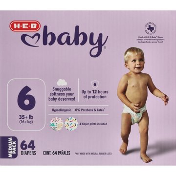 H-E-B Baby Medium Pack Diapers - Size 6, 64 ct