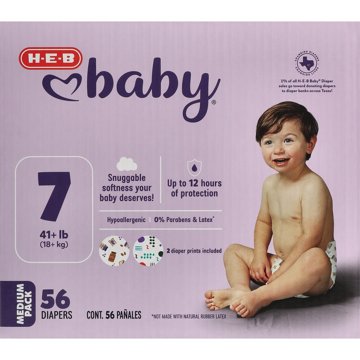 H-E-B Baby Medium Pack Diapers - Size 7, 56 ct