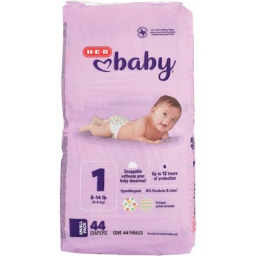 H-E-B Baby Small Pack Diapers - Size 1, 44 ct